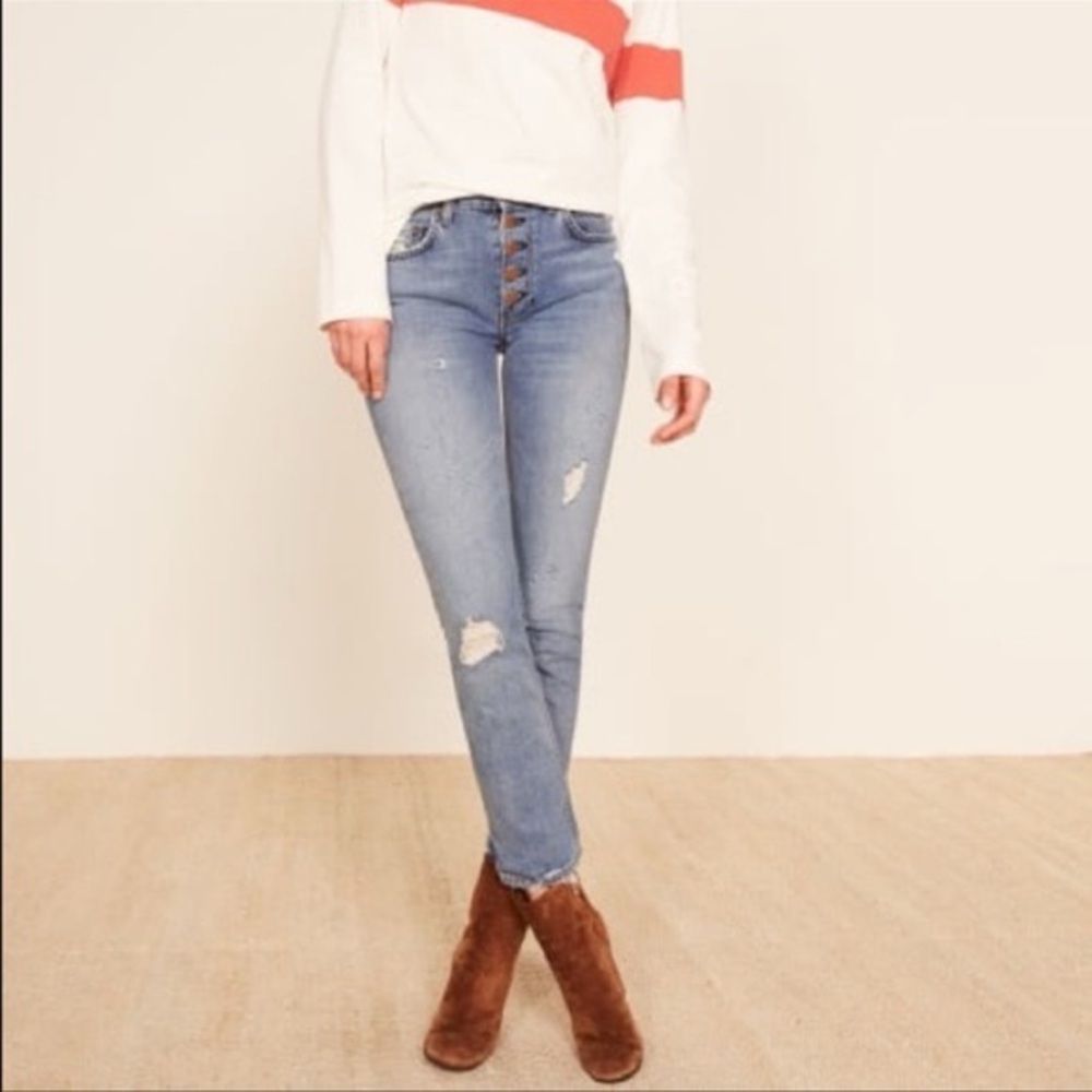 Reformation Winona Button Fly Distressed Denim Jeans in Arches